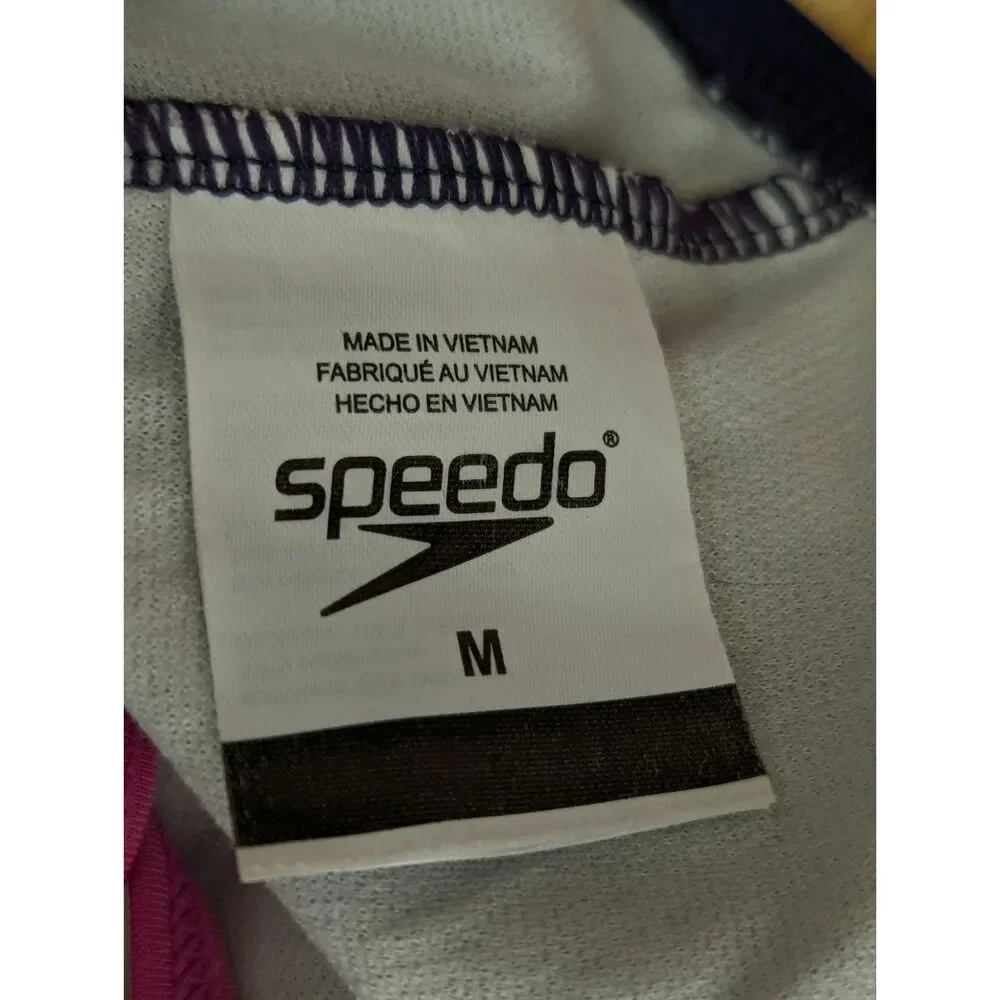 Speedo Girls One Piece Swimsuit Navy Blue Pink Multi Stars Tie Side Size M